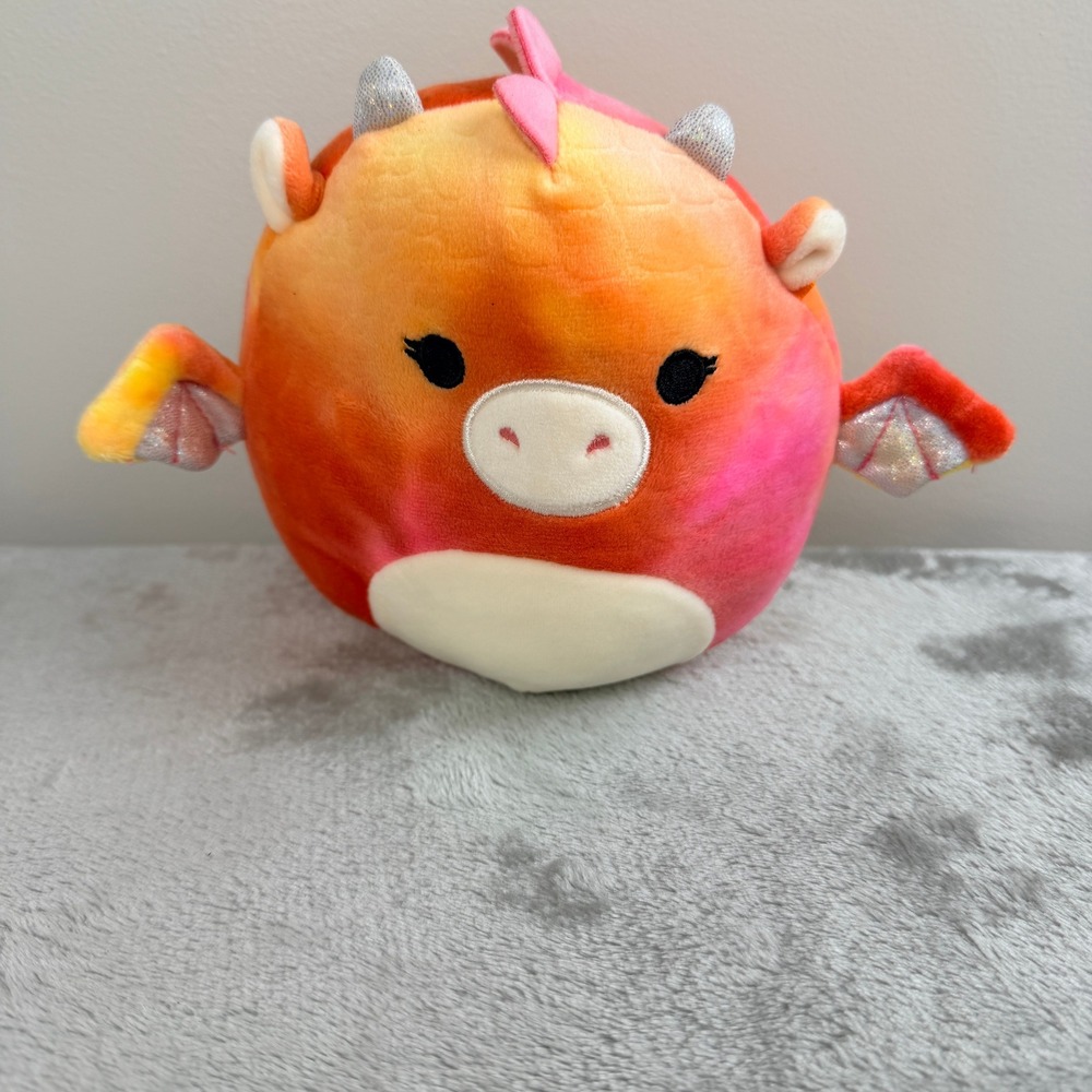Squishmallows Celestina the Dragon 8 Inch Plush Tie Dye Orange Pink Kellytoy